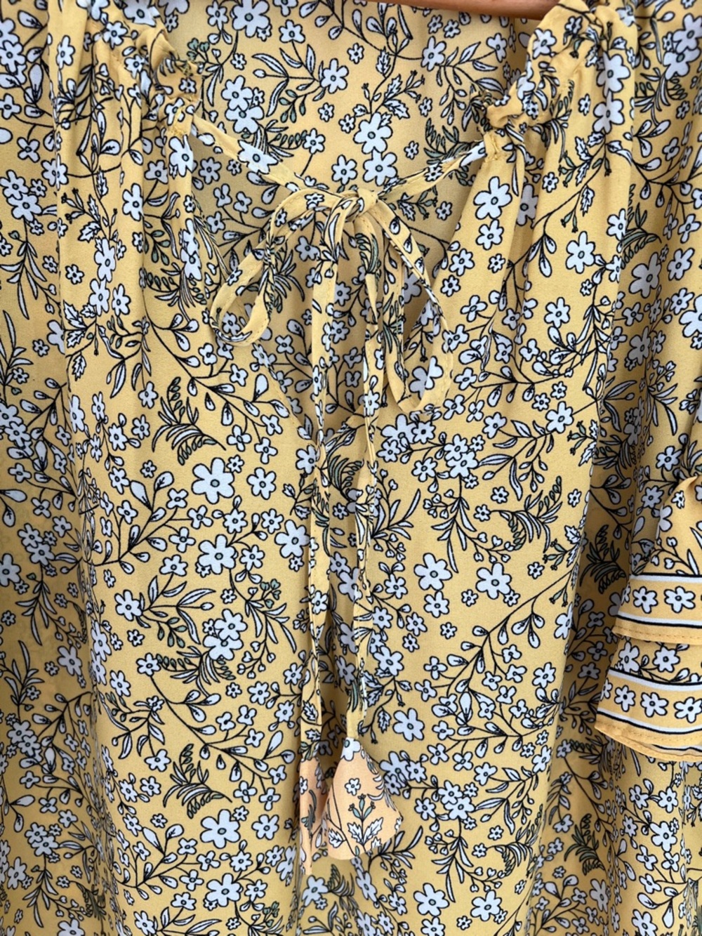 Max Studio Mustard Floral Tie-Neck Peasant Office Blouse Style #A703D31 Size L - Picture 4 of 17